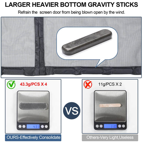 Okayavo bottom gravity sticks keep the screen closed against breezes.