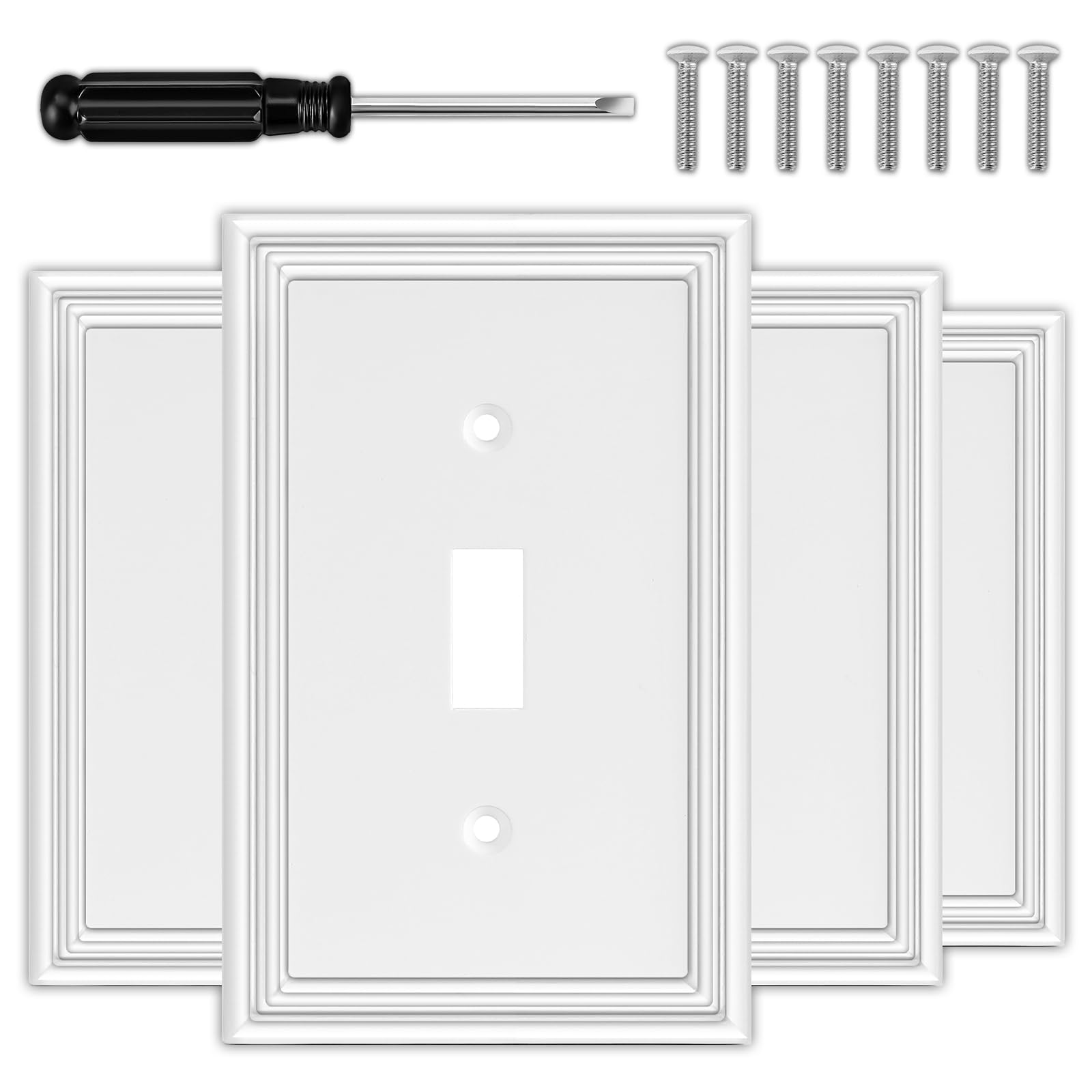 OKAYZIP white decorative switch cover 1-gang 4-pack enhances modern interiors.