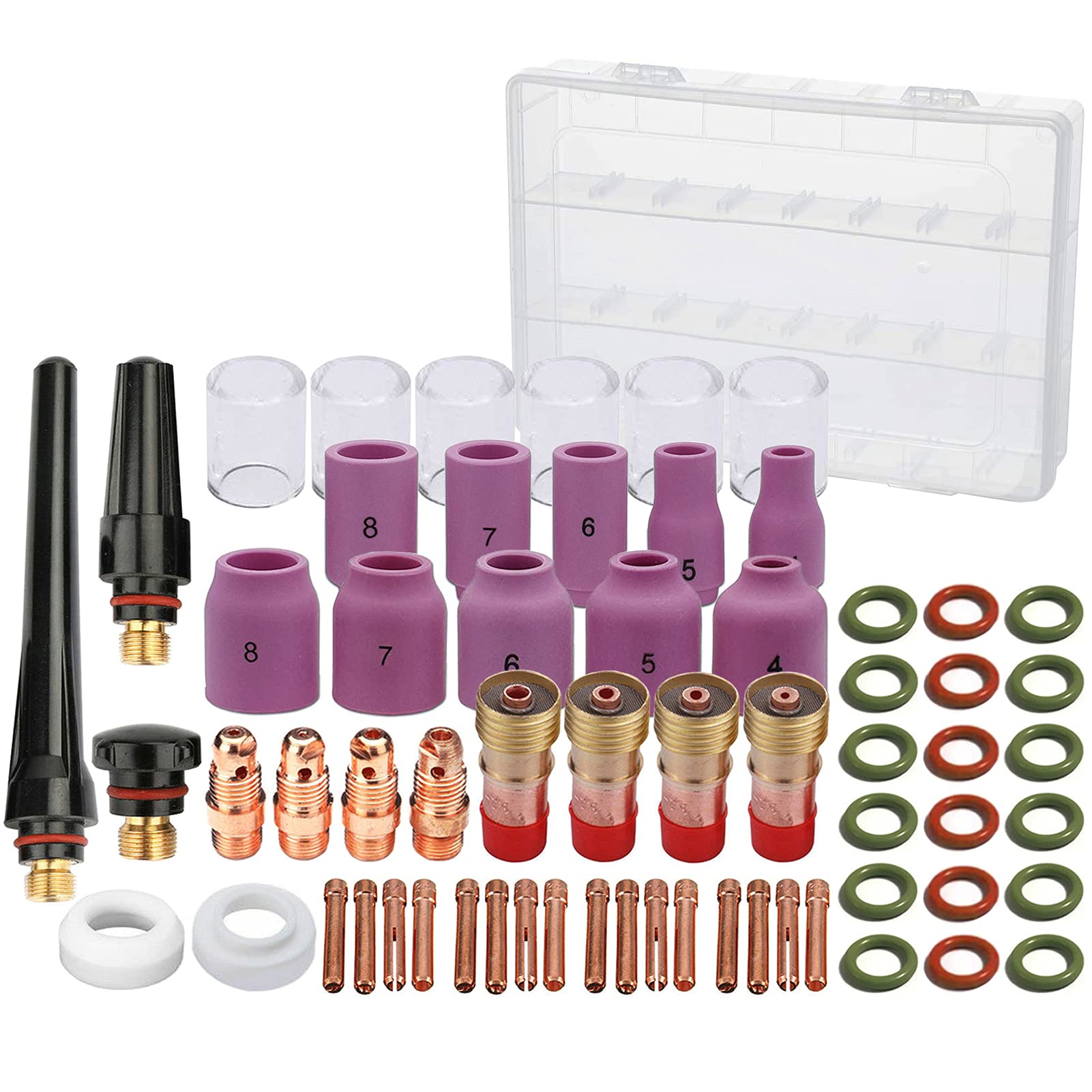 OKBA 63-piece TIG torch accessories kit for WP-17/18/26, versatile for welding projects