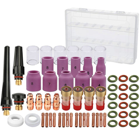 OKBA 63-piece TIG torch accessories kit for WP-17/18/26, versatile for welding projects