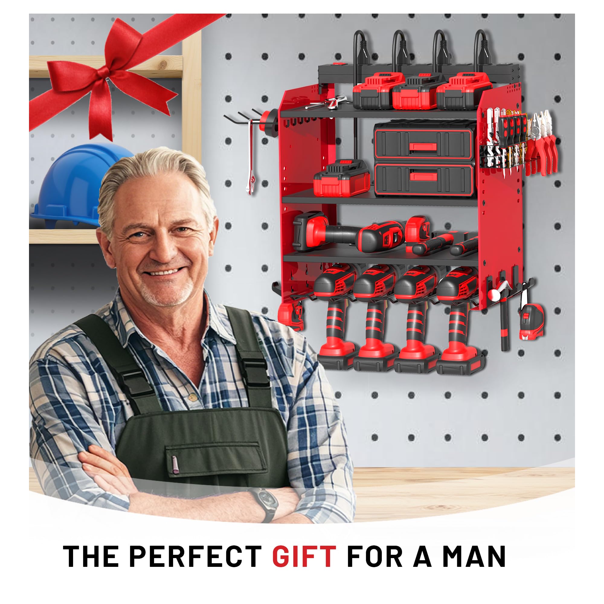 OKCHILD drill storage shelf keeps essential tools within reach.