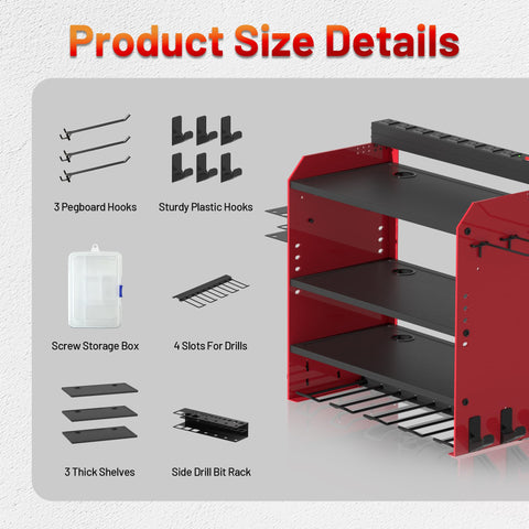 OKCHILD tool rack side pegboard with hooks for easy daily storage.