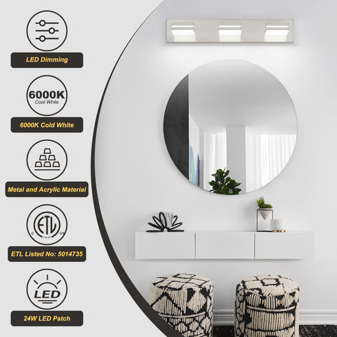 ETL-listed, rust-resistant brushed nickel finish for bathroom reliability