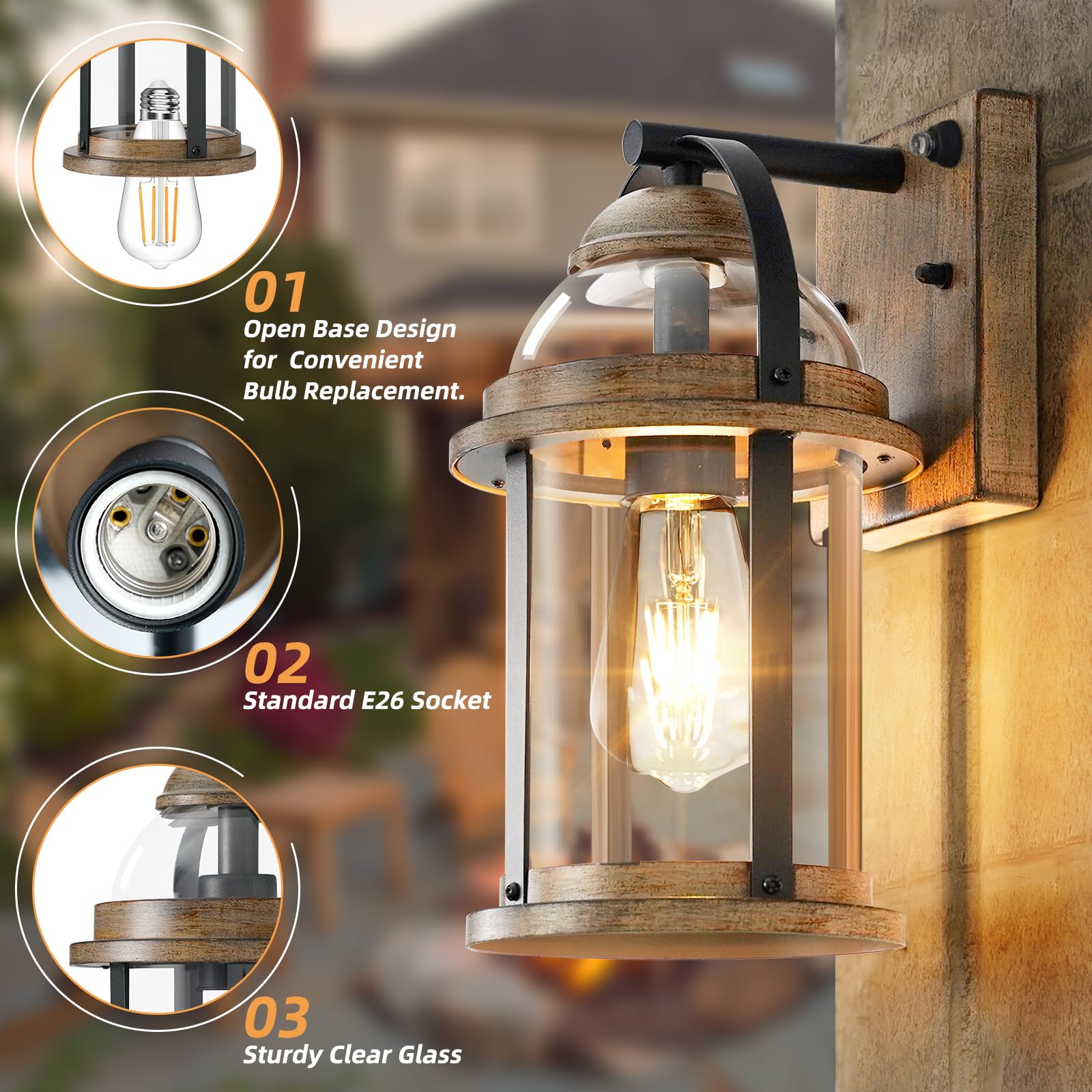 OKELI dusk-to-dawn outdoor wall light bottom-open design simplifies bulb changes