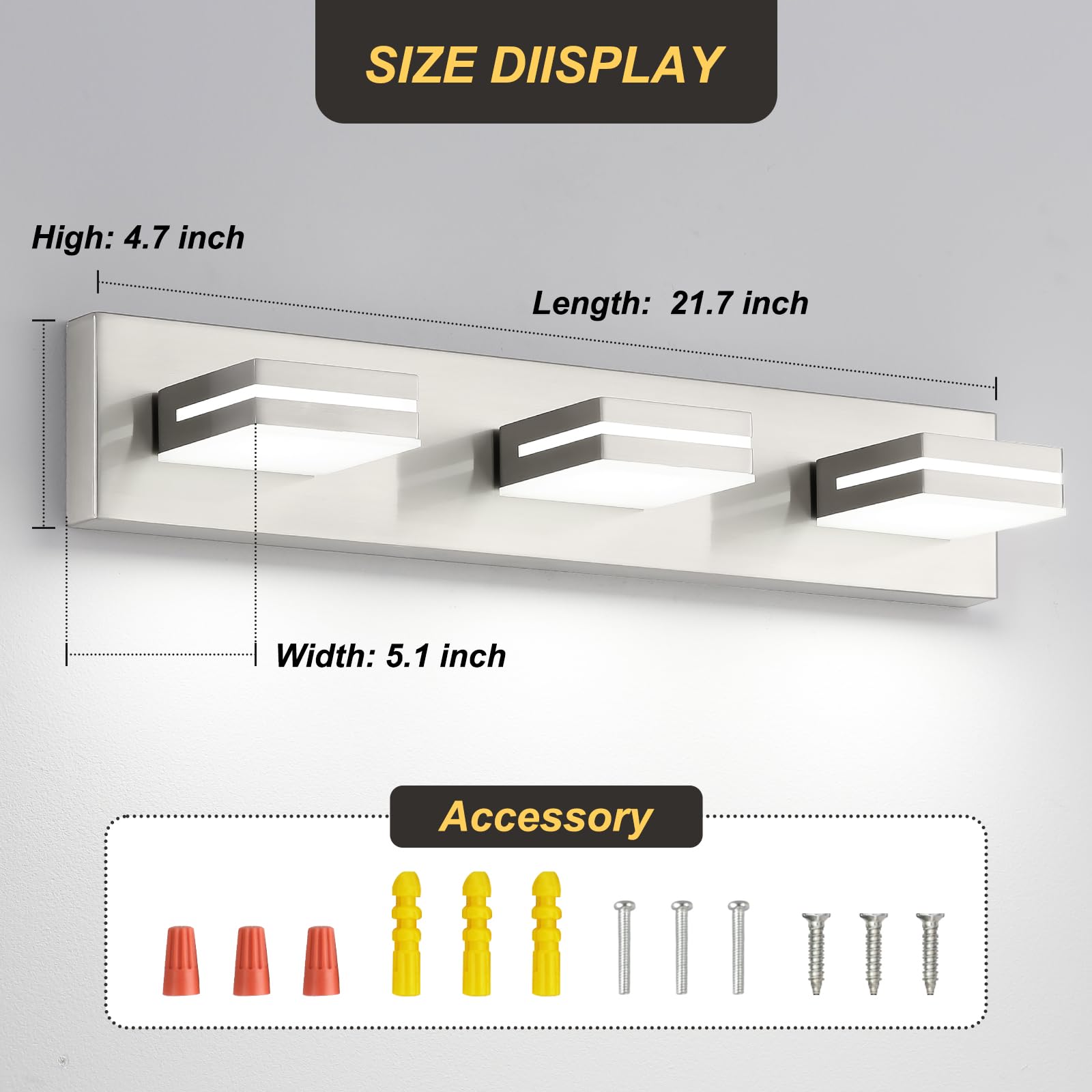 22-inch vanity light length fits most bathroom mirror setups