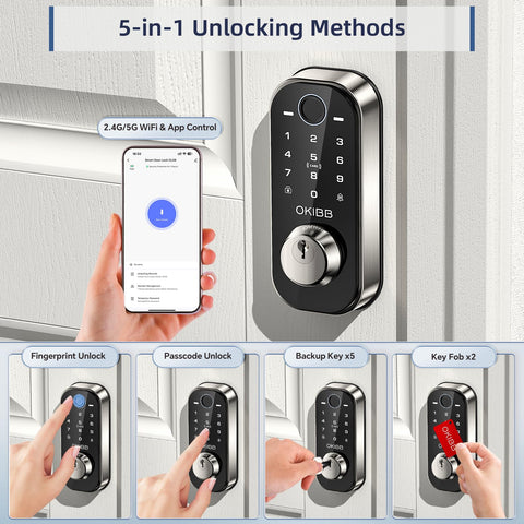 OKIBB smart keyless entry keypad mounted on door for guest access