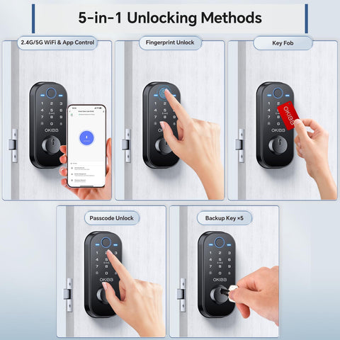 OKIBB app-controlled smart lock dashboard showing remote access and guest eKey management.