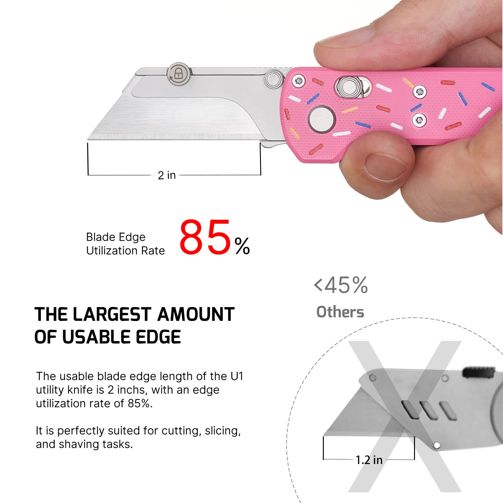 OKNIFE Otacle U1 pink G10 handle with doughnut accents for secure grip