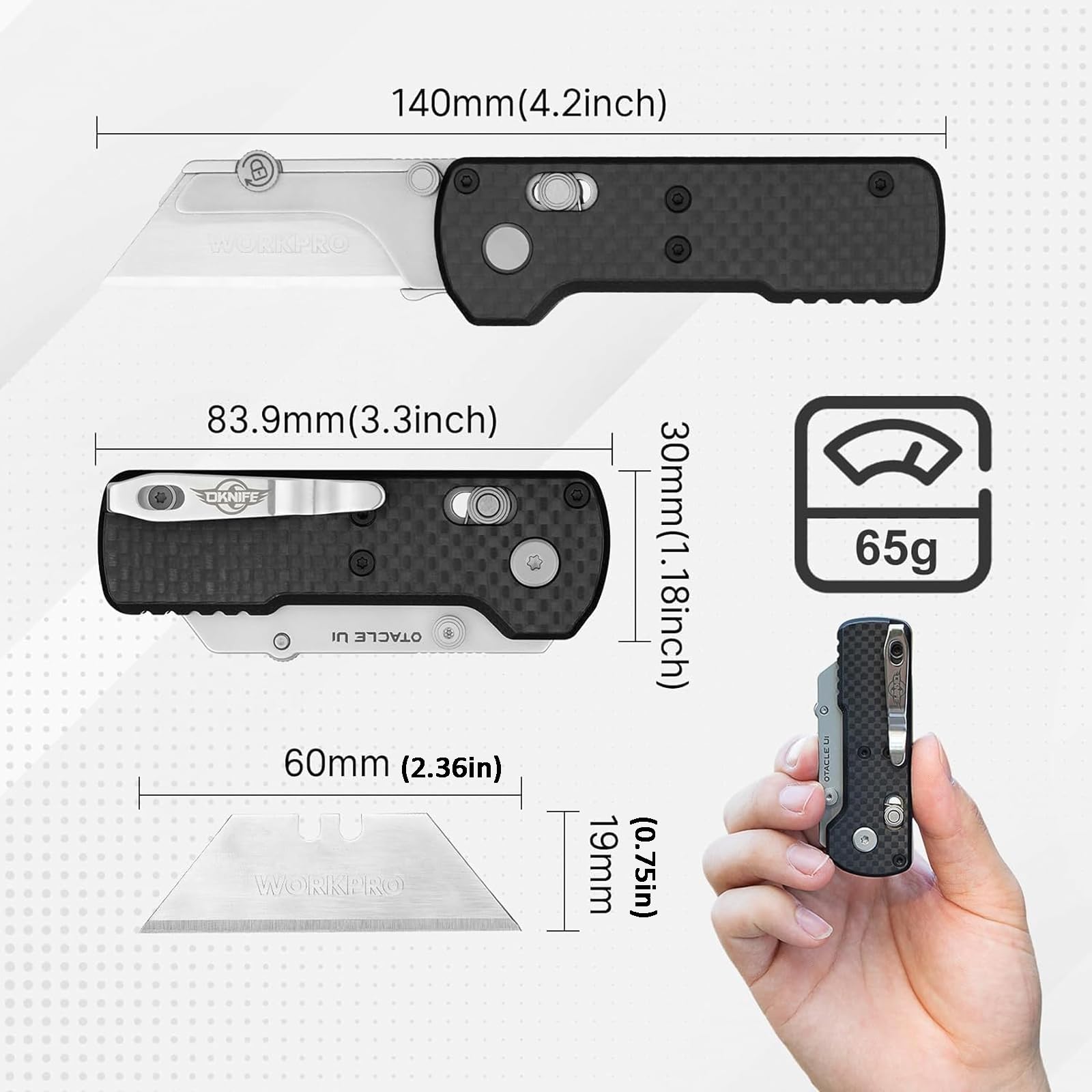 OKNIFE Otacle U1 rail lock engaged for secure blade use