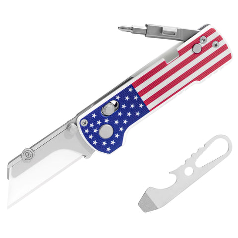 OKNIFE U1 Pro folding knife displaying rail lock for smooth blade deployment.