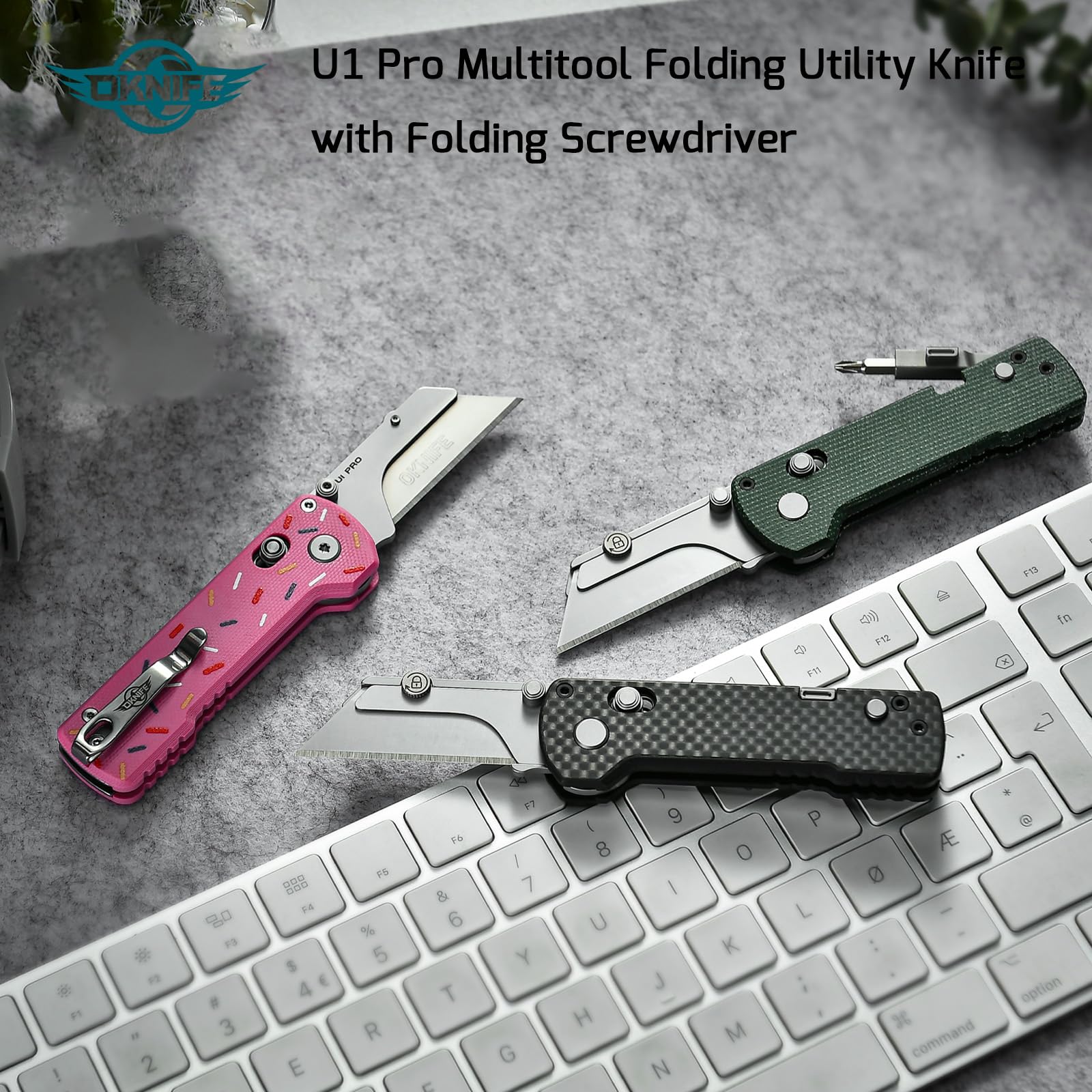 OKNIFE U1 Pro folding knife with screwdriver supports on-the-go repairs.