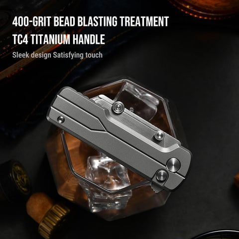 Close-up of OKNIFE U1 Ultra ceramic blade showing razor-edge detail.