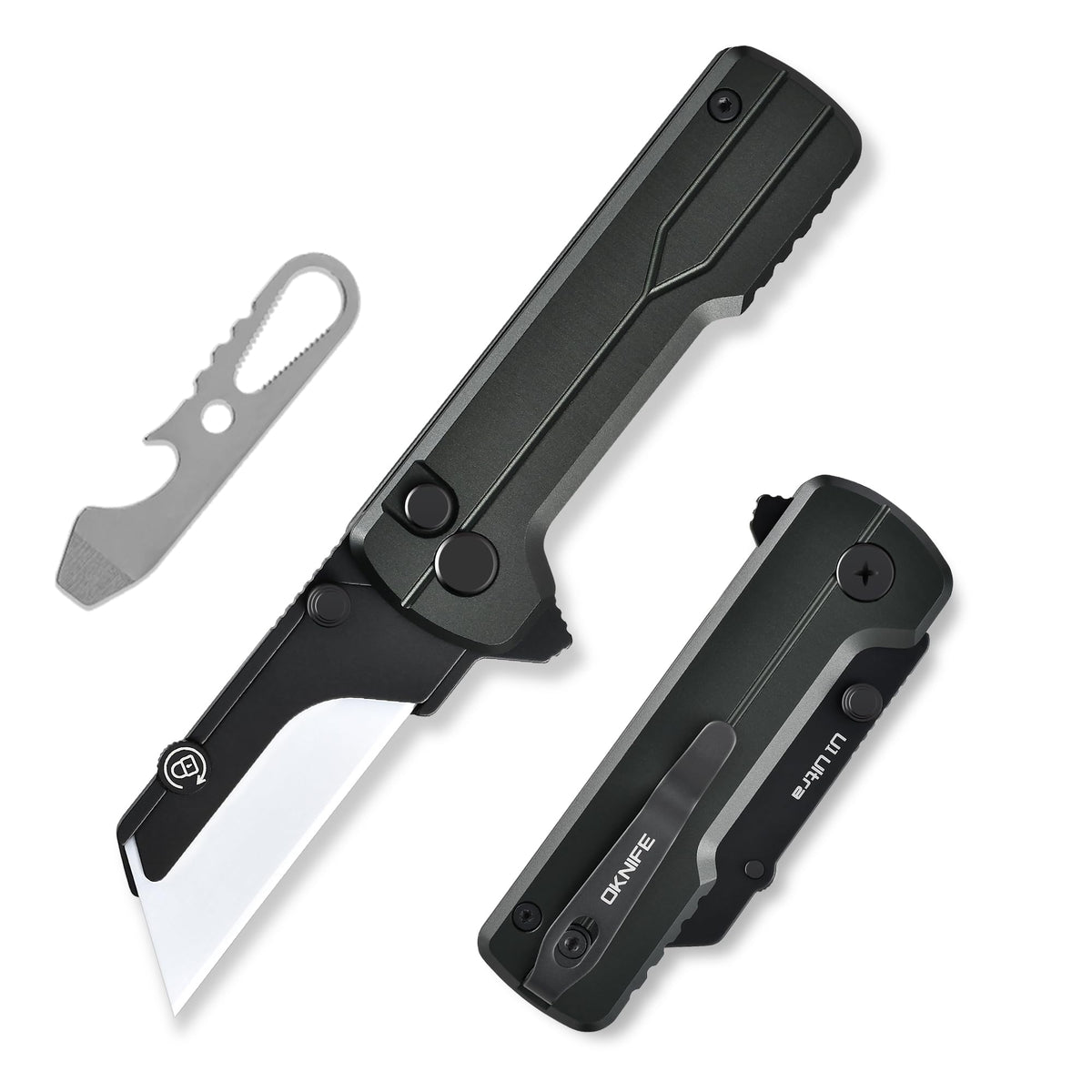 OKNIFE U1 Ultra handle with brushed aluminum finish for durability and luxury feel.