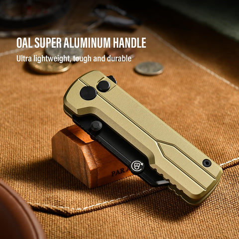 OKNIFE U1 Ultra showcasing olive-green O-Aluminum handle with brushed finish for durability.