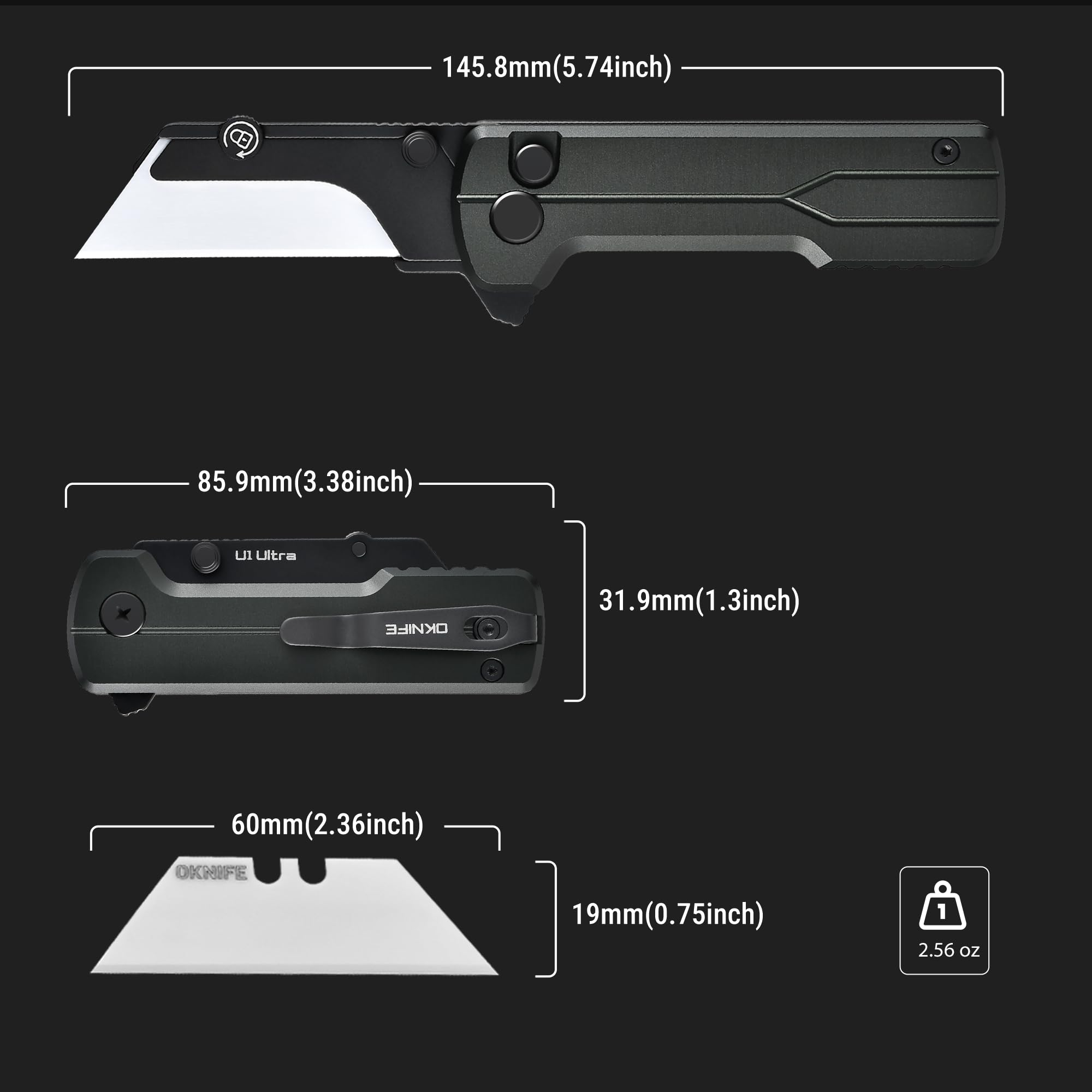 OKNIFE U1 Ultra stealth grey profile blends discreetly into any kit.