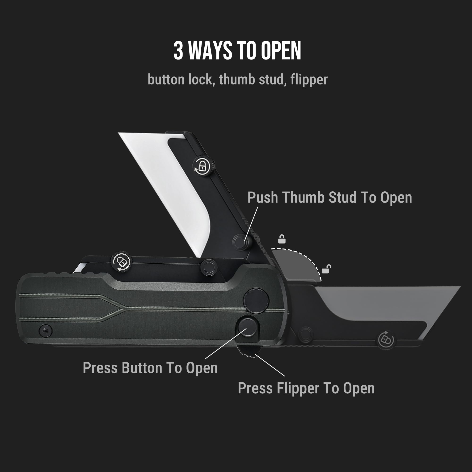 OKNIFE U1 Ultra three opening options enable quick one-handed deployment.