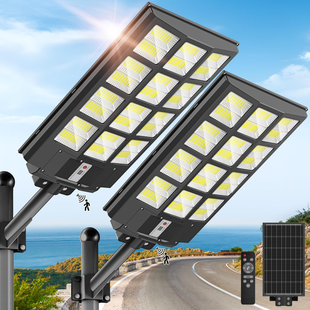 OKPRO solar lights outdoor with wide-angle LED-bead array for broad area lighting.