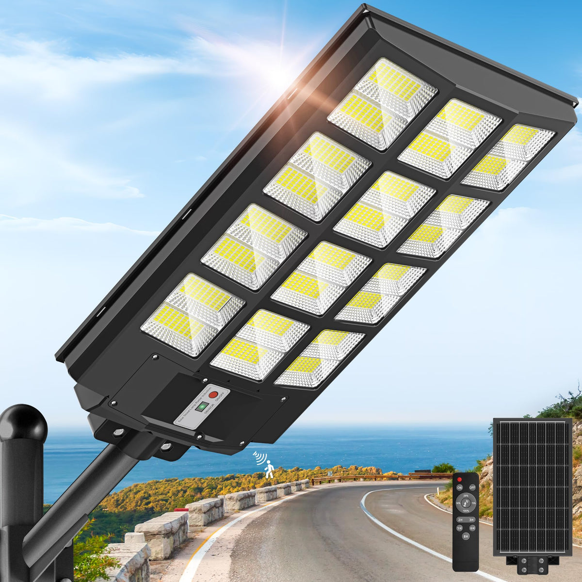 OKPRO solar lights outdoor full unit provides bright, all-night illumination for large areas