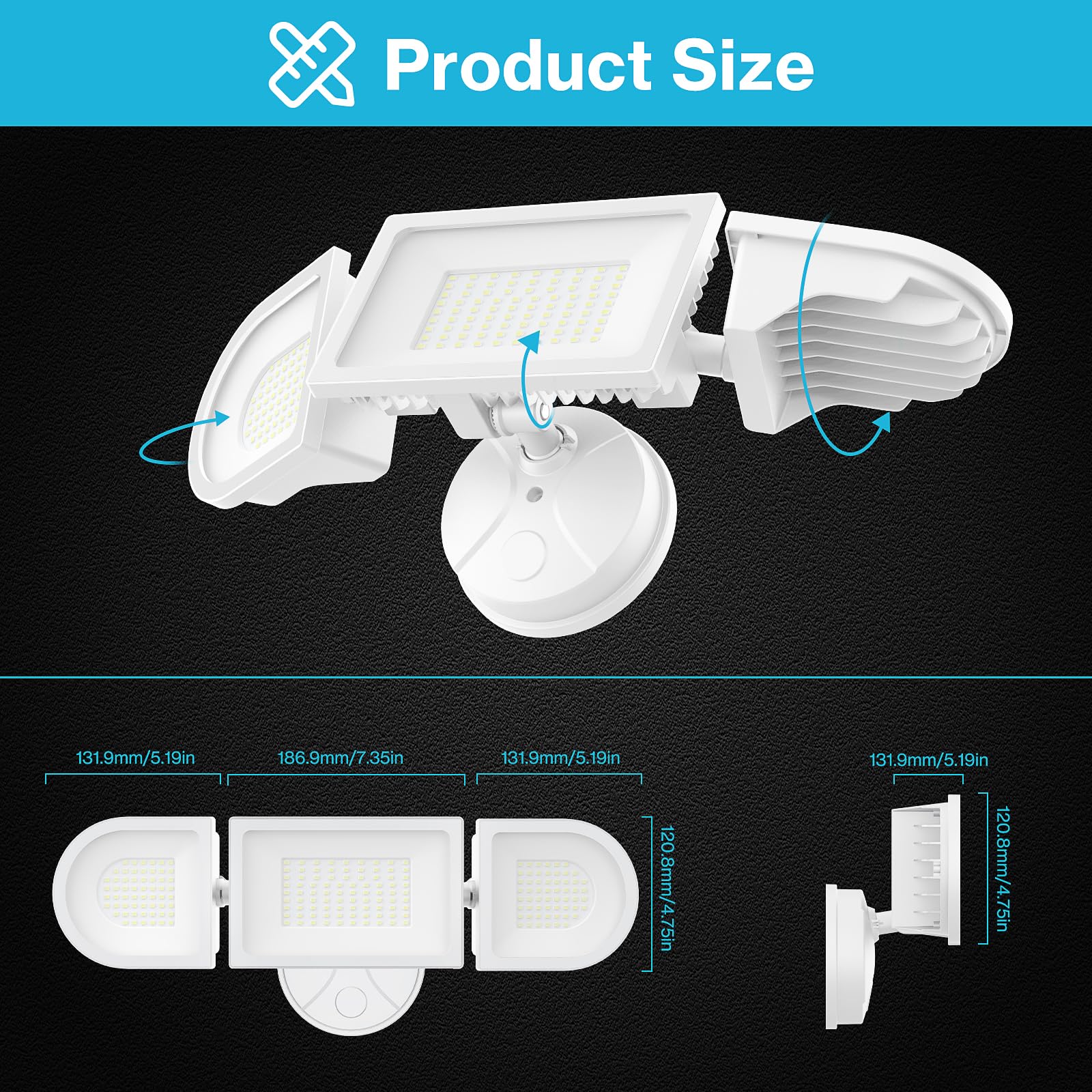 Wide-area coverage up to 1,977 square feet with Olafus 130W flood light