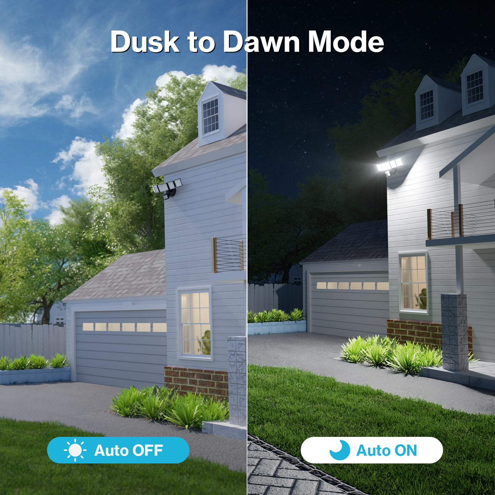 Olafus 130W motion sensor outdoor light offers 360-degree coverage with five heads