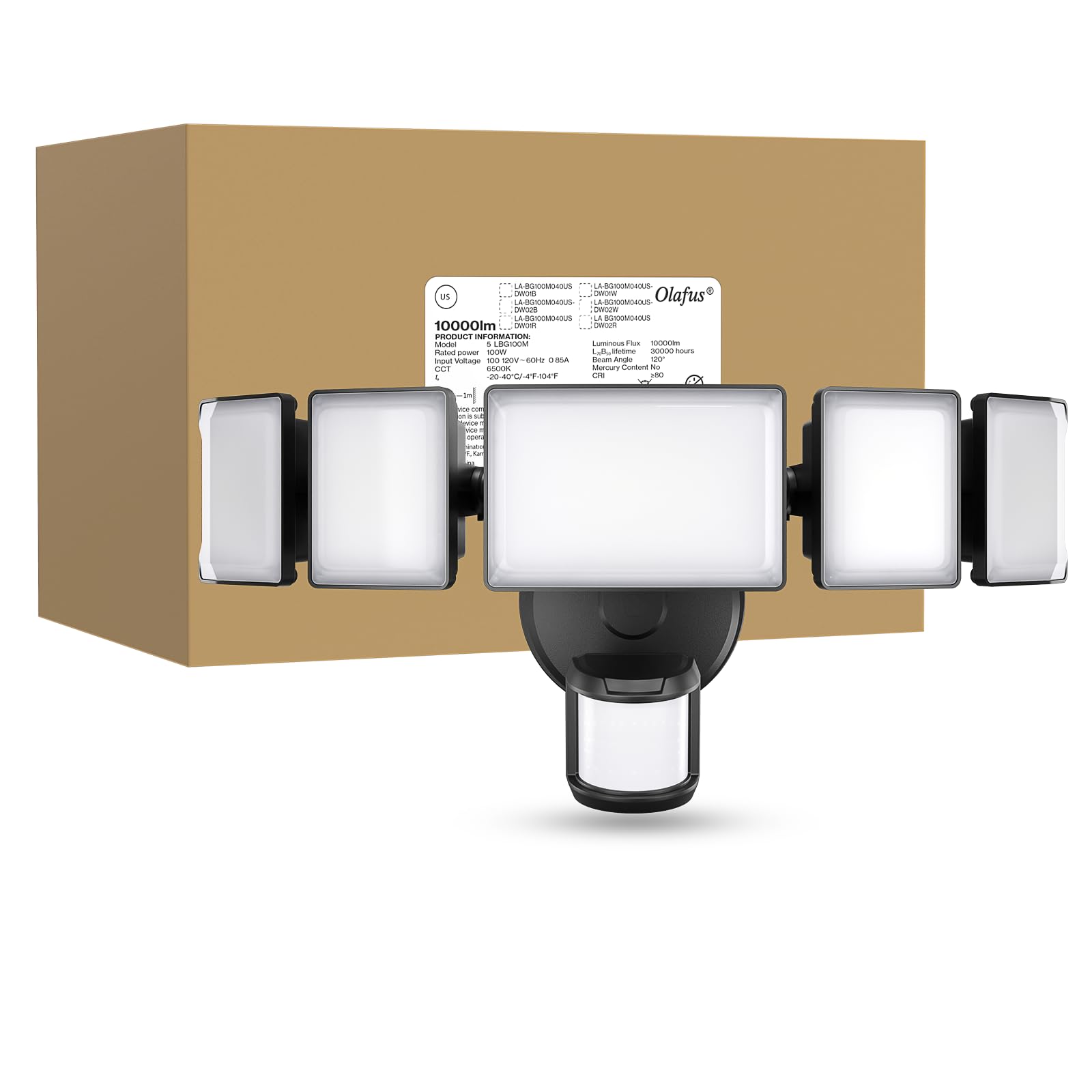 Olafus 130W motion sensor outdoor light daylight 6500K for clear visibility.