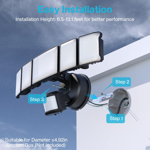 Olafus 130W motion sensor outdoor light dusk-to-dawn mode for hands-free evenings.
