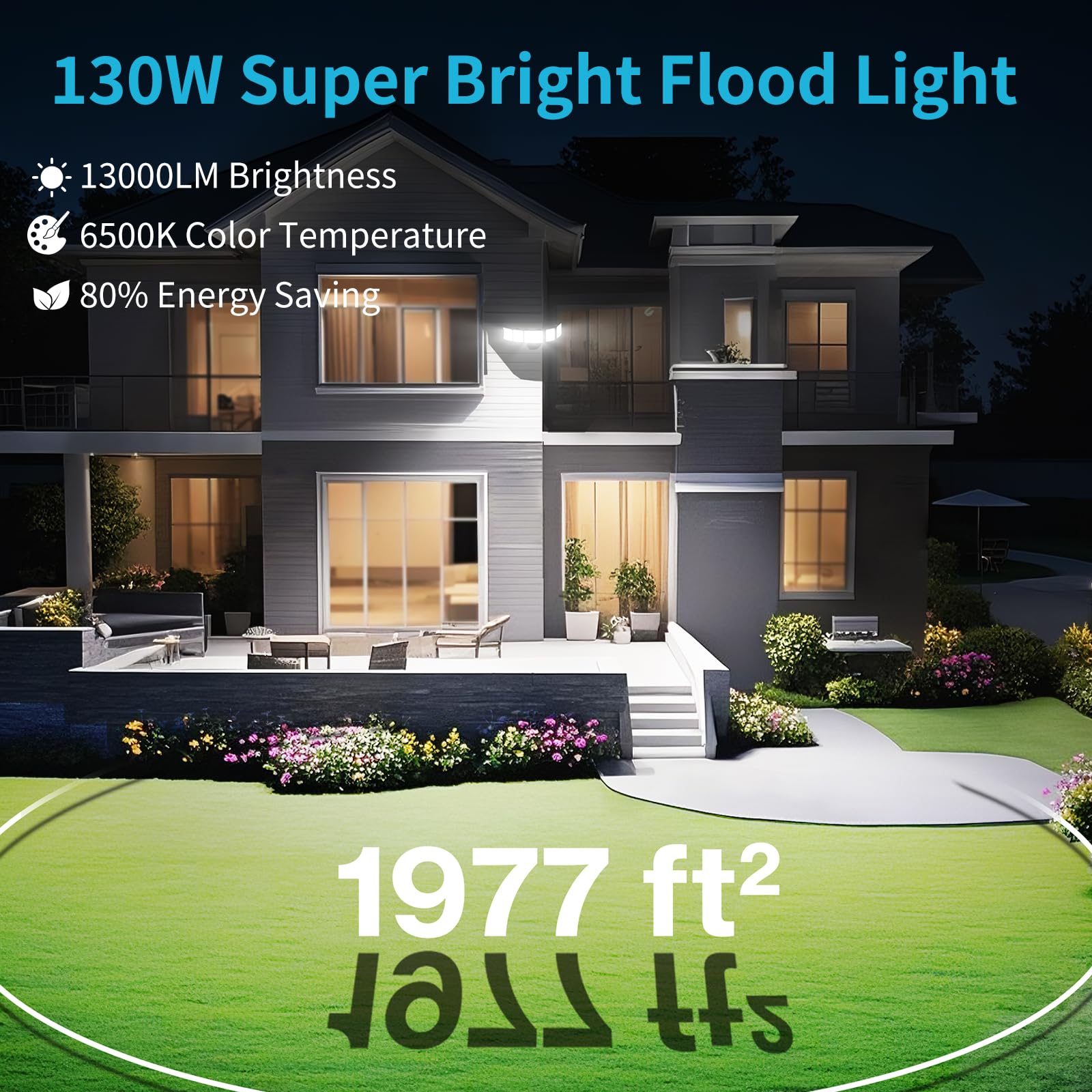 Olafus 130W flood light with five adjustable heads for flexible coverage.