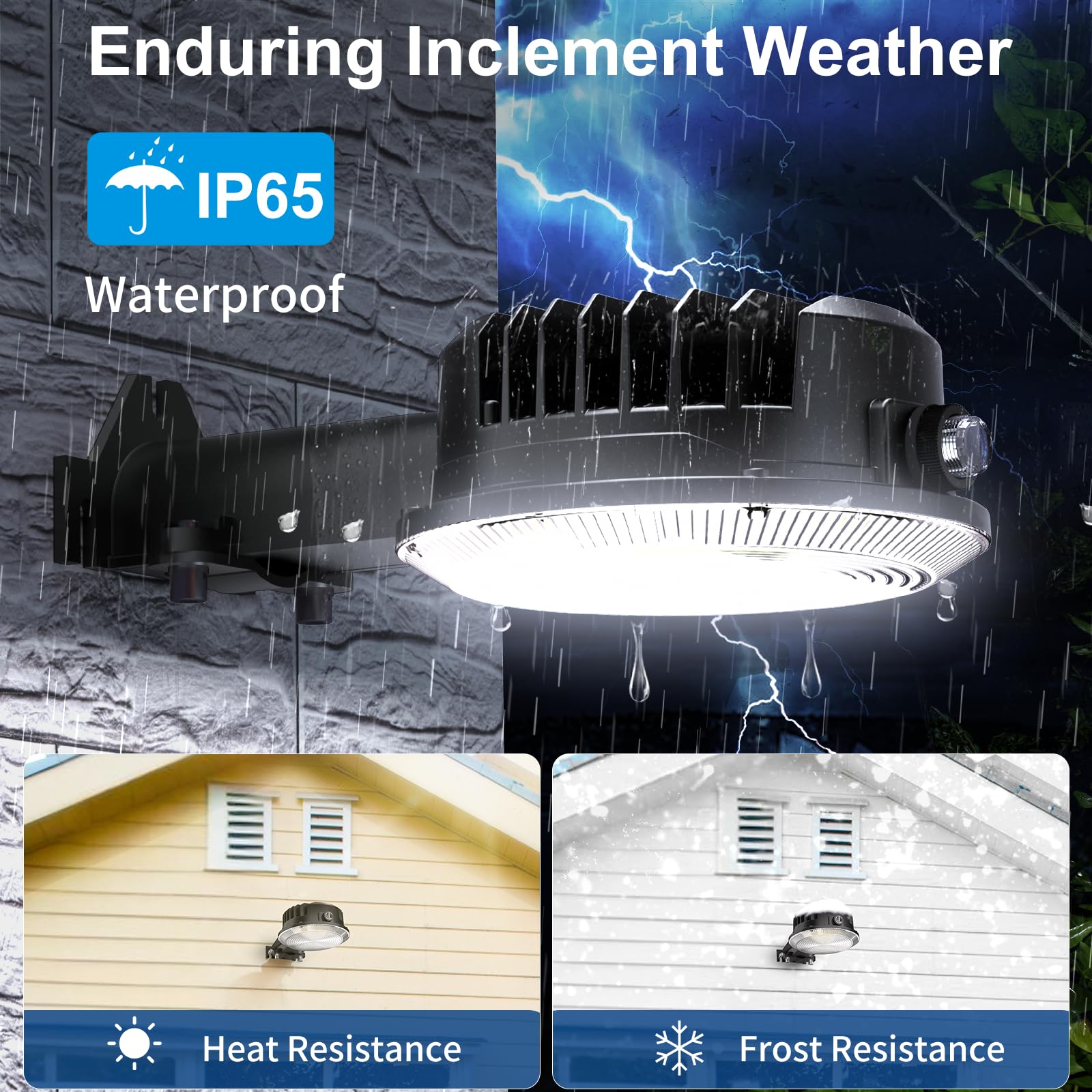 Olafus 170W LED barn light heat sink enables cooler operation and longer life.