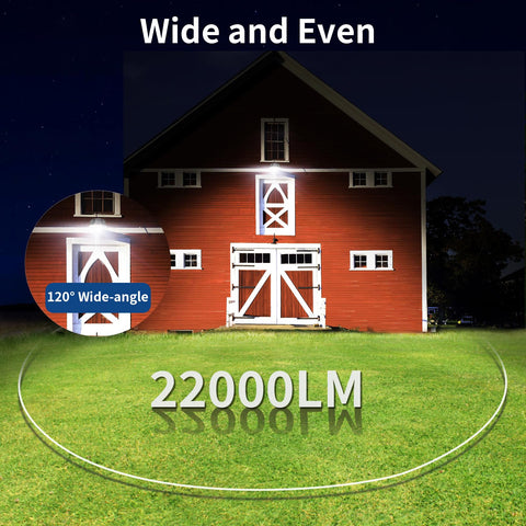 Olafus 170W LED barn light with photocell sensor reduces energy waste and enhances security.