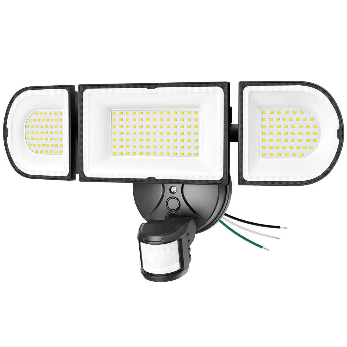 Olafus 180W motion sensor outdoor light, front view, with bright security illumination.