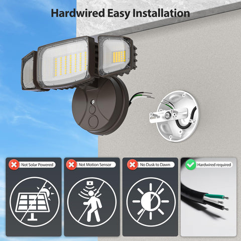 Olafus three-head adjustable flood light for flexible beam coverage up to 270 degrees.