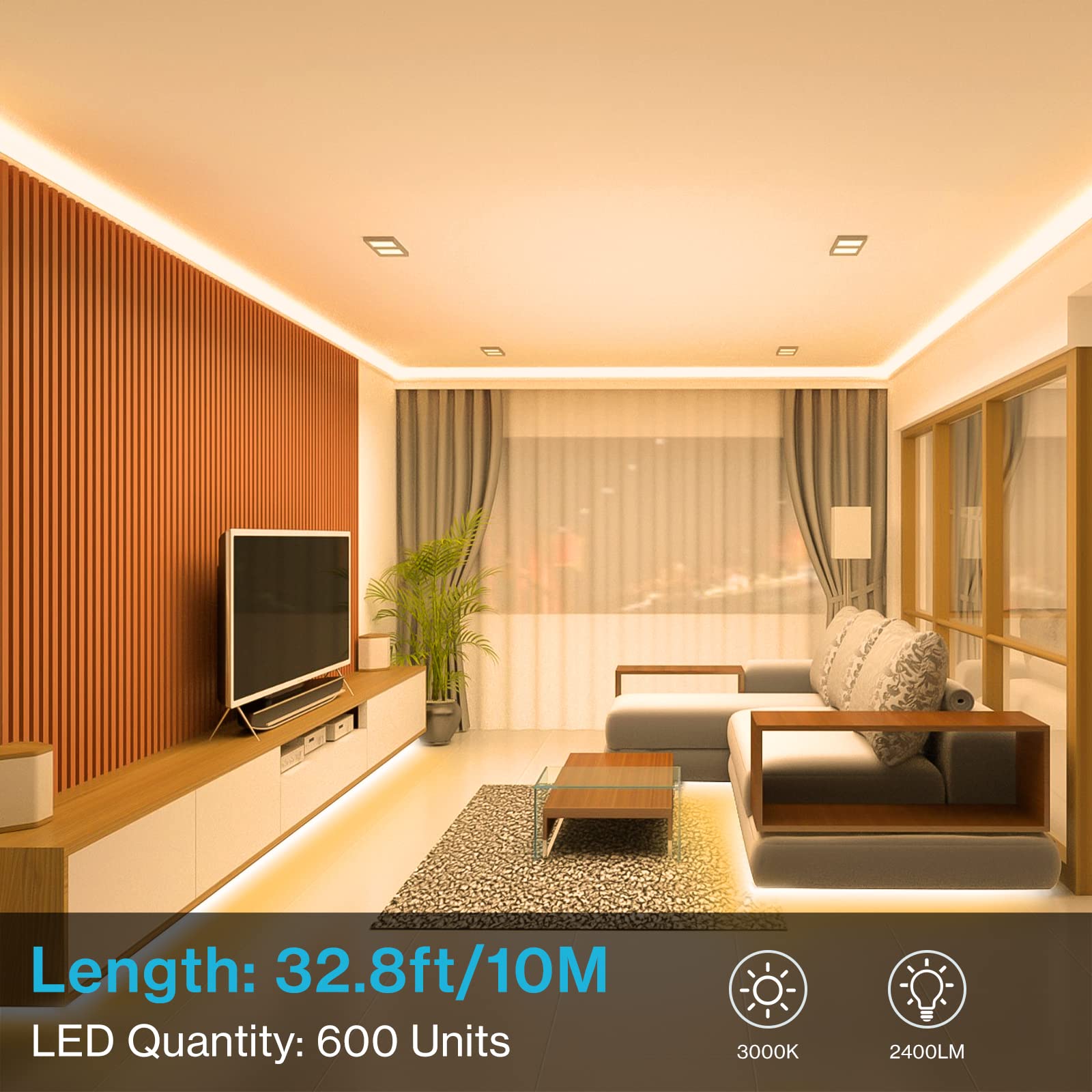 Olafus 32-8ft LED strip on kitchen cabinet for task lighting