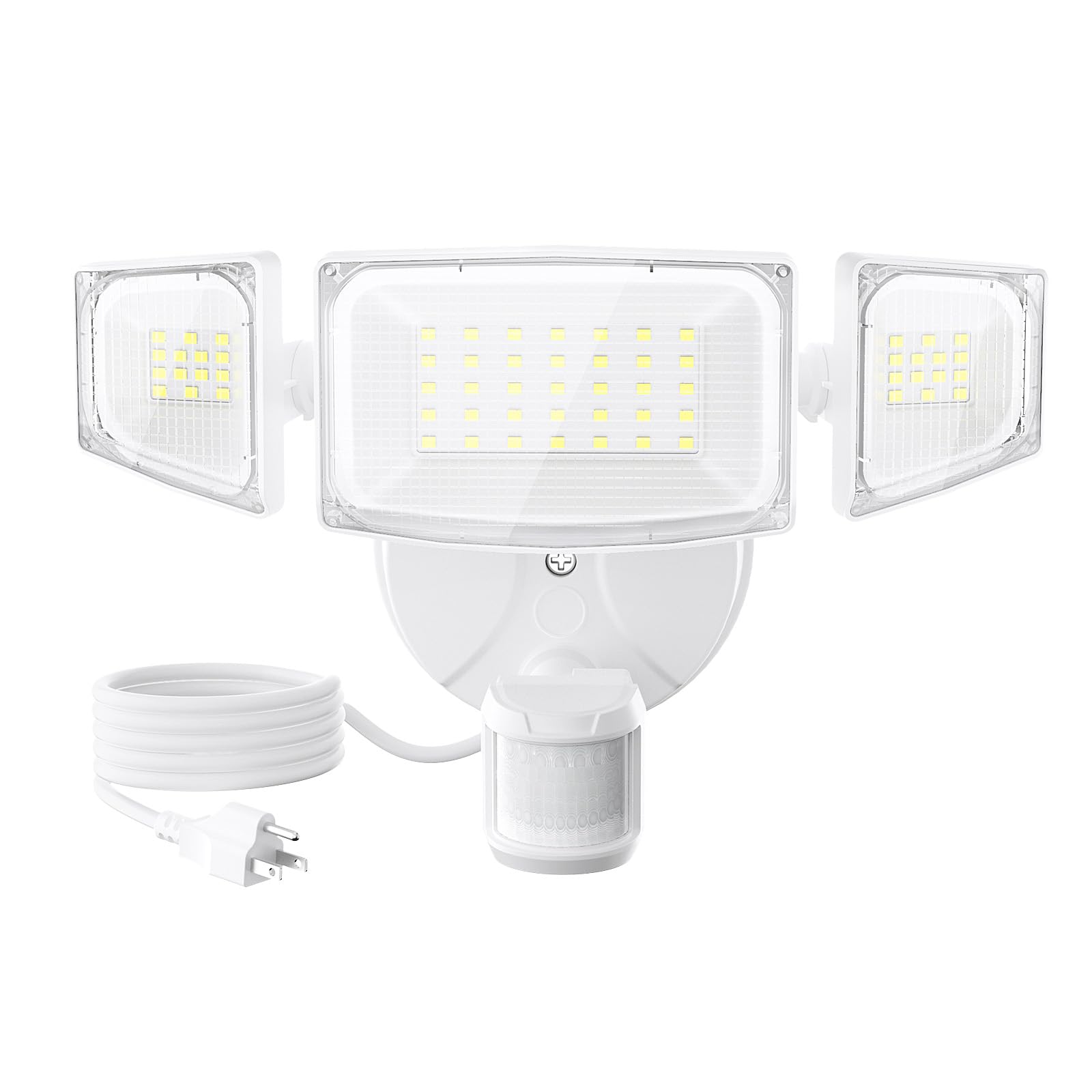 Olafus 50W motion sensor outdoor light front view with broad 5000LM illumination for garage
