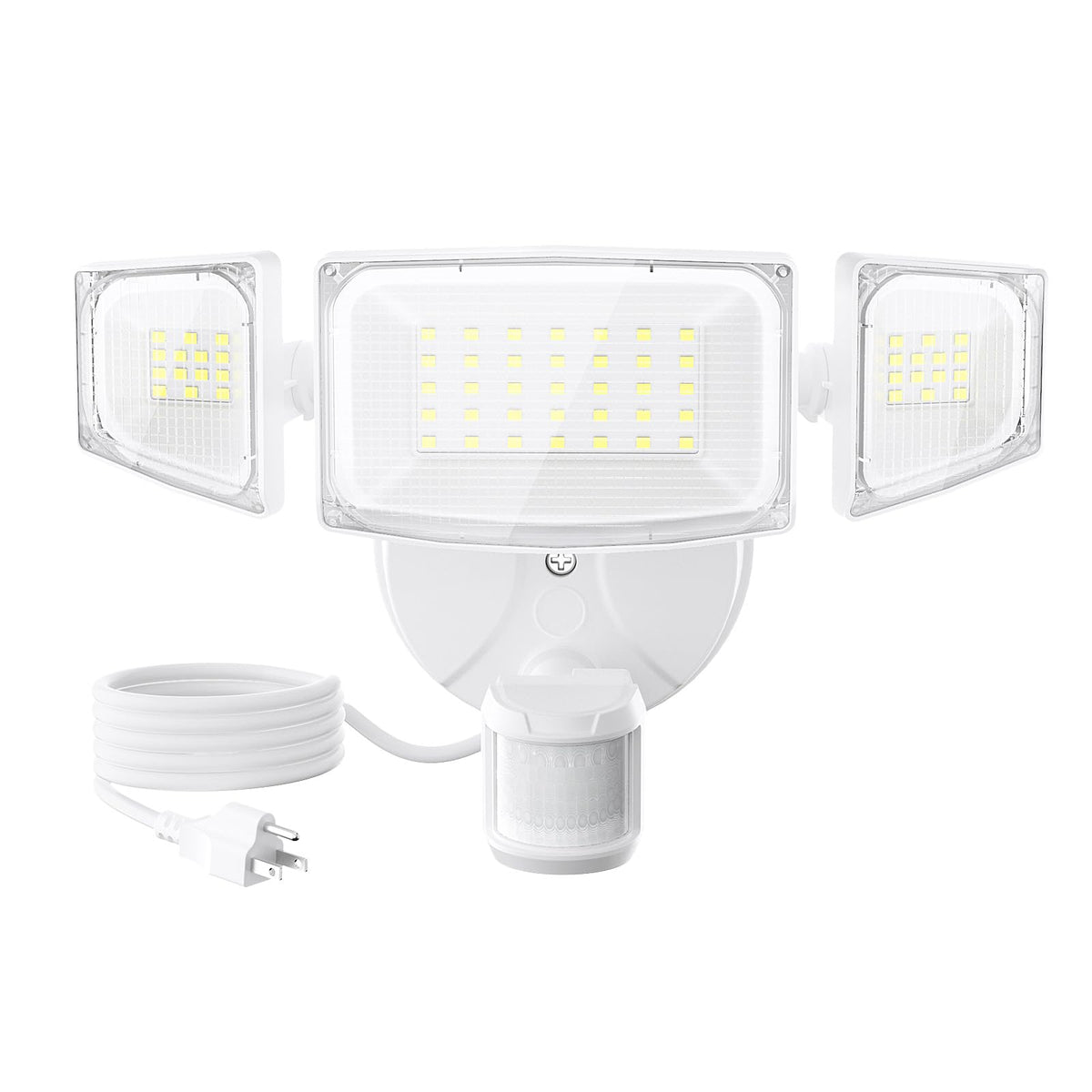Olafus 50W motion sensor outdoor light front view with broad 5000LM illumination for garage