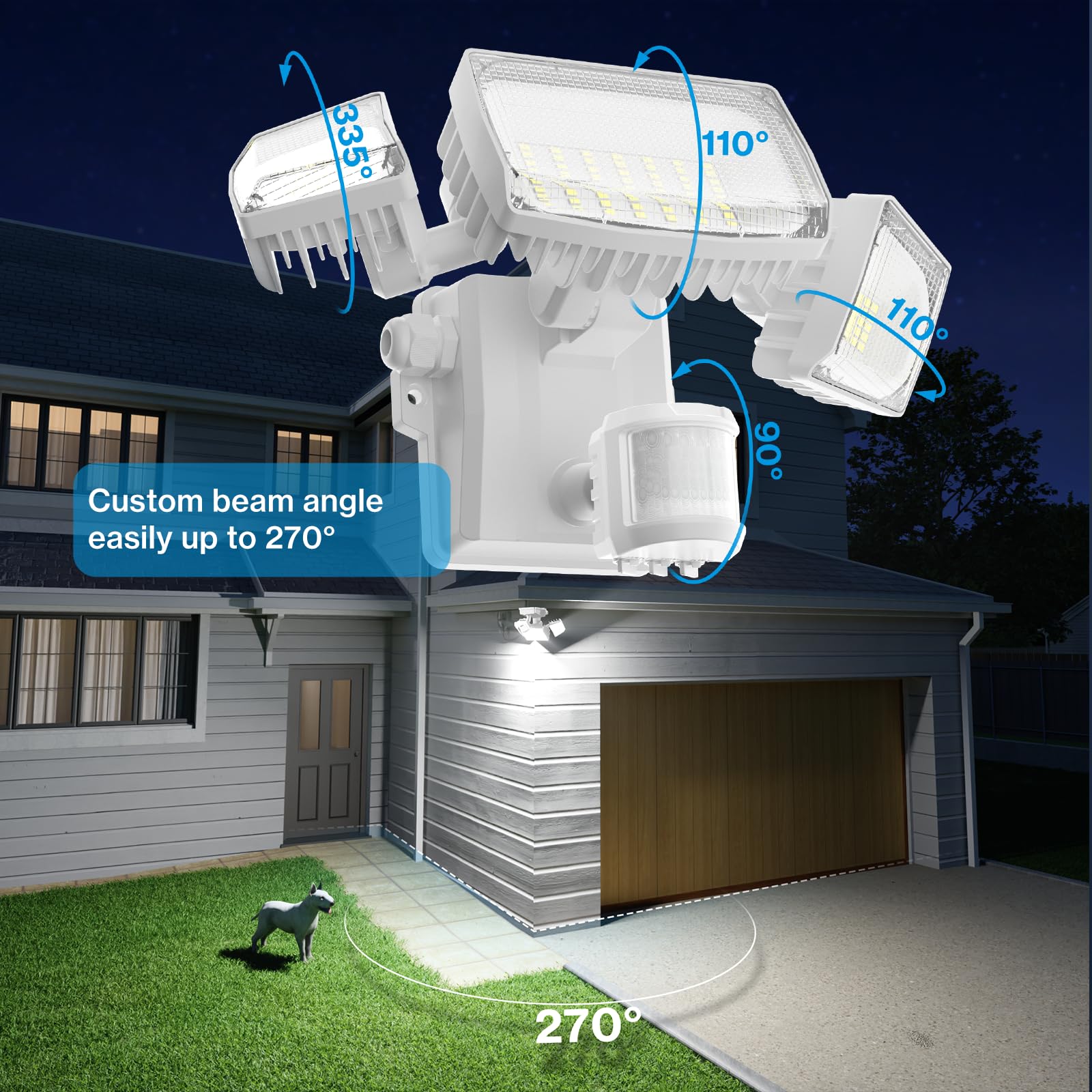 Olafus 70W flood light ideal for garages, porches, and yards.