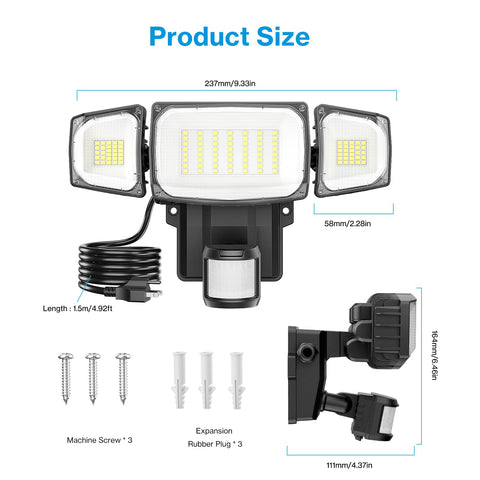 Olafus plug-in security light providing 7000 lumens for visible nighttime clarity
