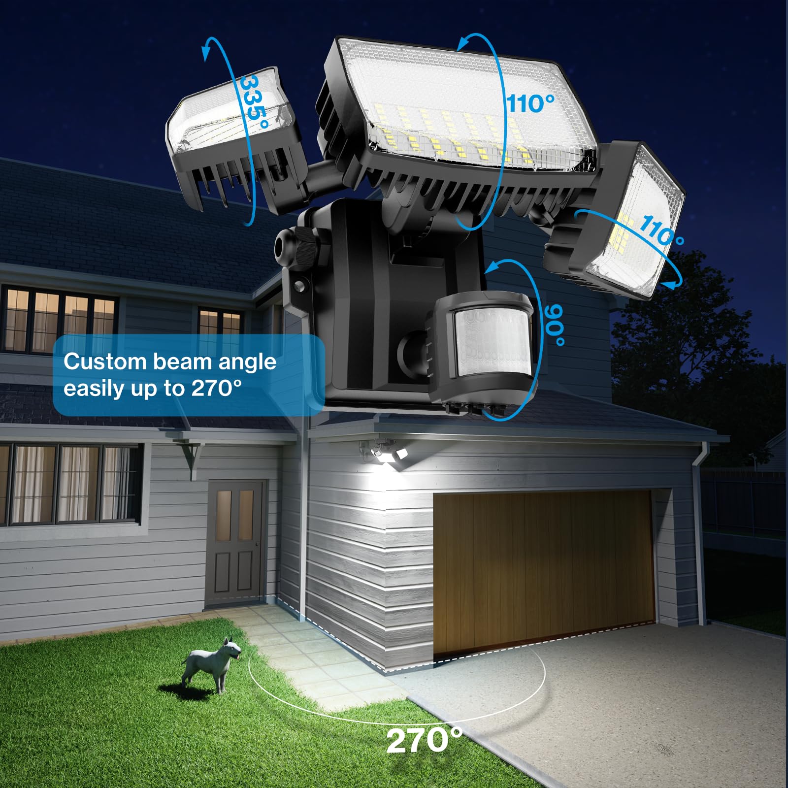 Olafus three-head flood light easily directs light where you need it