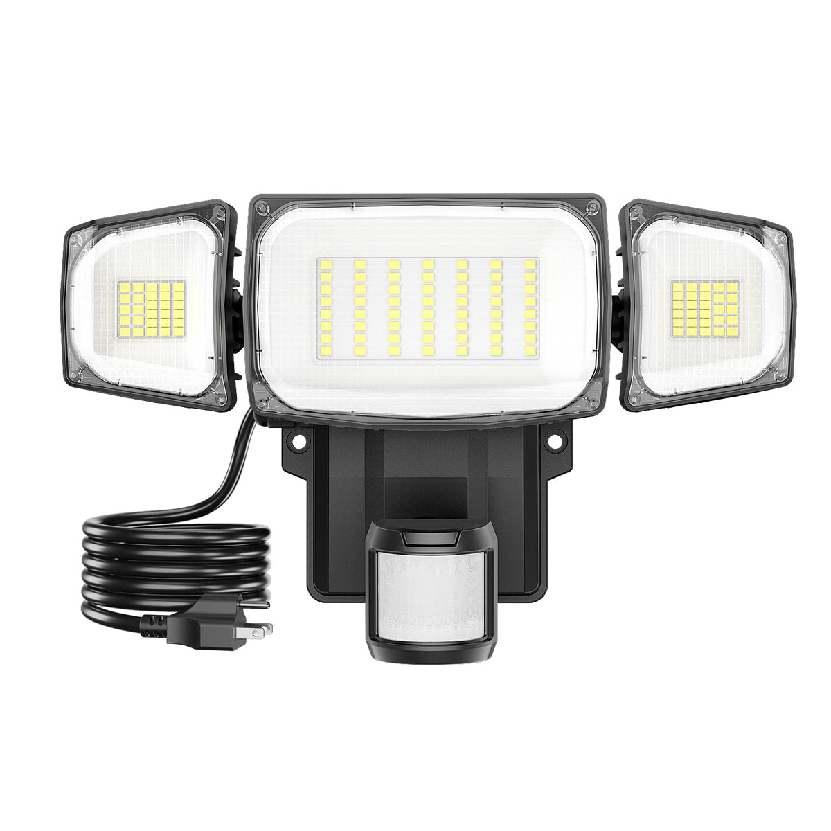 Olafus 70W motion sensor outdoor light front view with plug-in design for entryway lighting