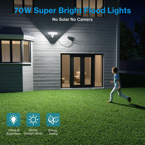 Olafus 70W three-head flood light with adjustable aim for versatile lighting.
