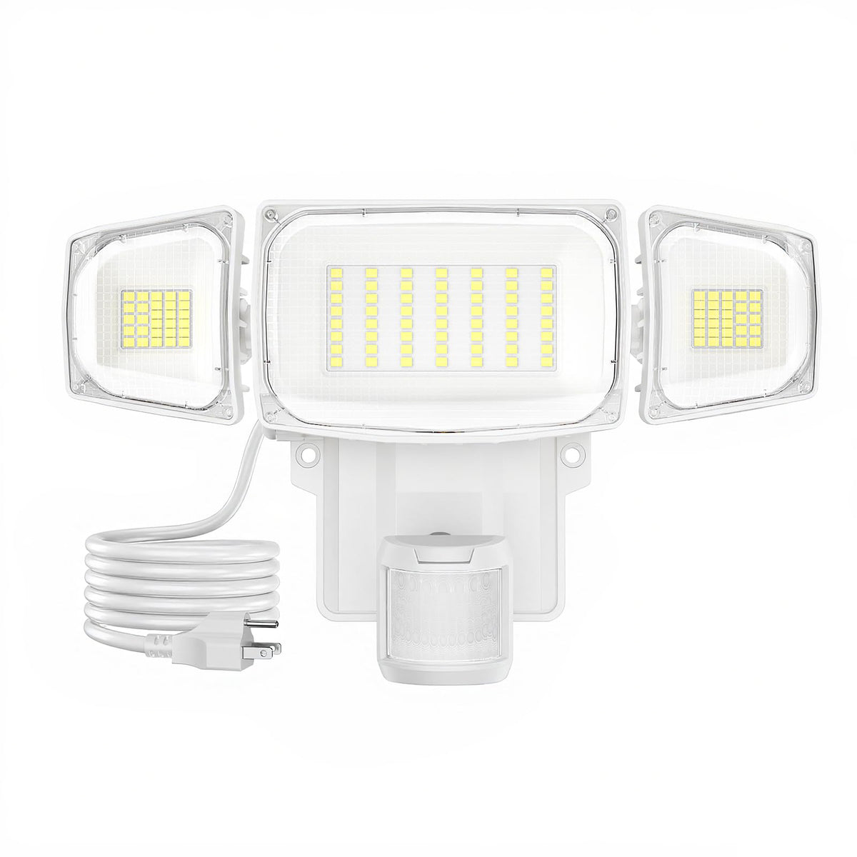 Olafus 70W motion sensor outdoor light wall-mount brightens entryways at night.