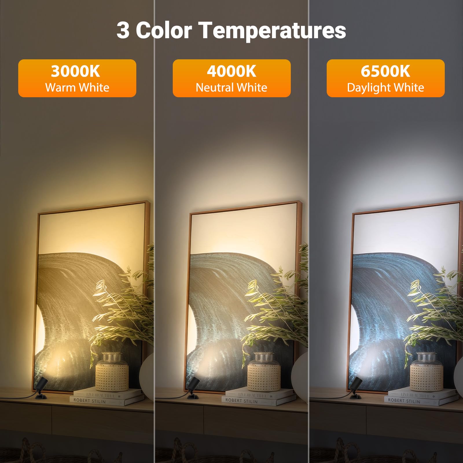 Olafus LED up light artwork highlight with adjustable color temperature.