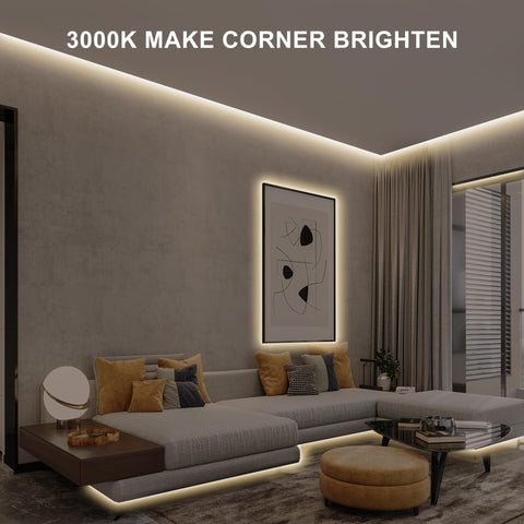 Olaholii 16.4ft COB strip delivers even warm white light across large areas.