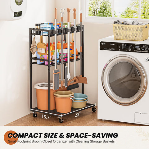 Olakee cleaning cart with three shelves and guardrails for sprays