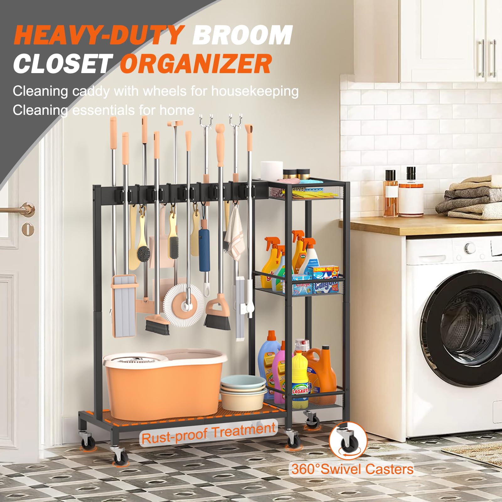 Olakee cleaning caddy on wheels enhances mobility and organization