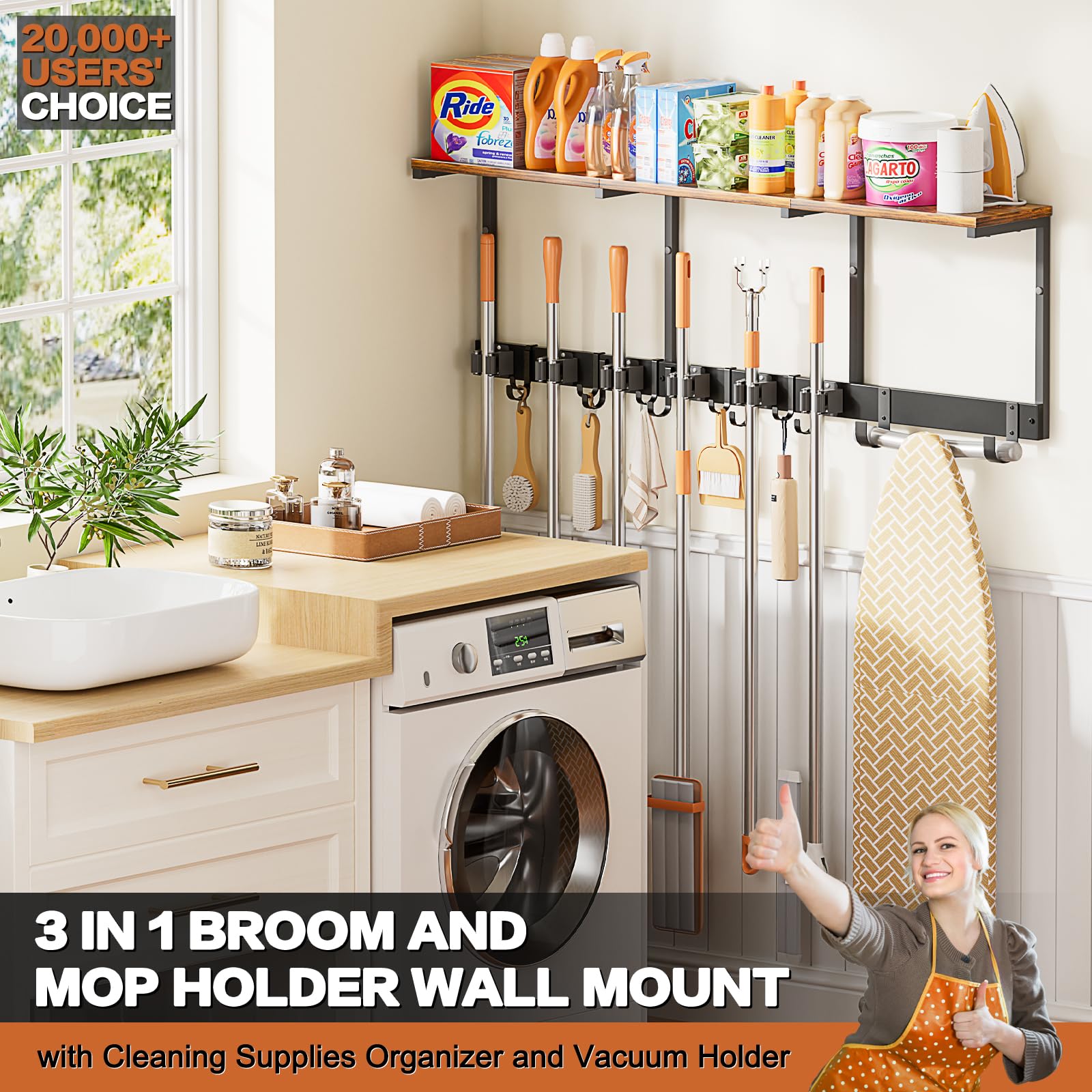 Olakee cleaning supplies organizer large capacity keeps mops, brooms, and sprays neatly within reach