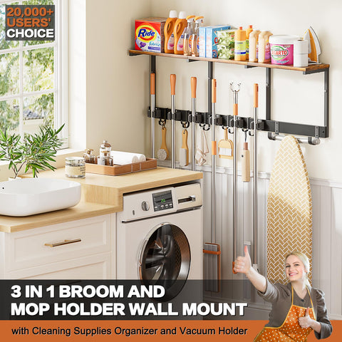 Olakee cleaning supplies organizer large capacity keeps mops, brooms, and sprays neatly within reach