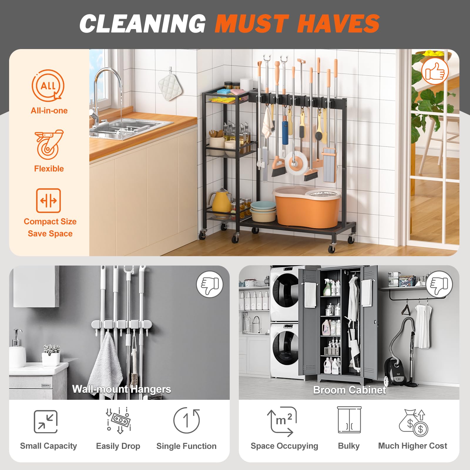 Olakee durable metal frame cart supports heavy cleaning gear