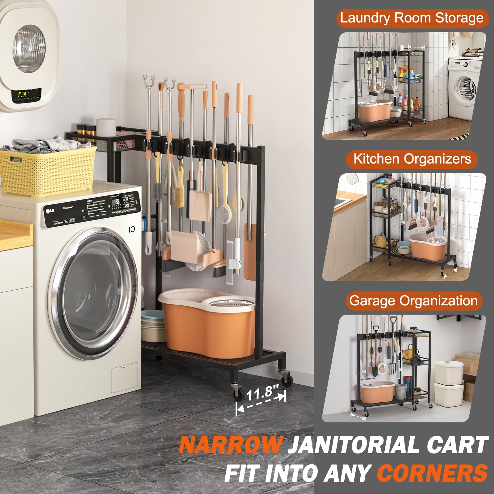Olakee janitorial cart with wheels and brakes for smooth cleaning
