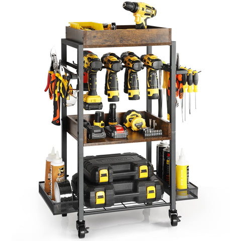 Olakee power tool organizer rolling cart keeps tools mobile and organized.
