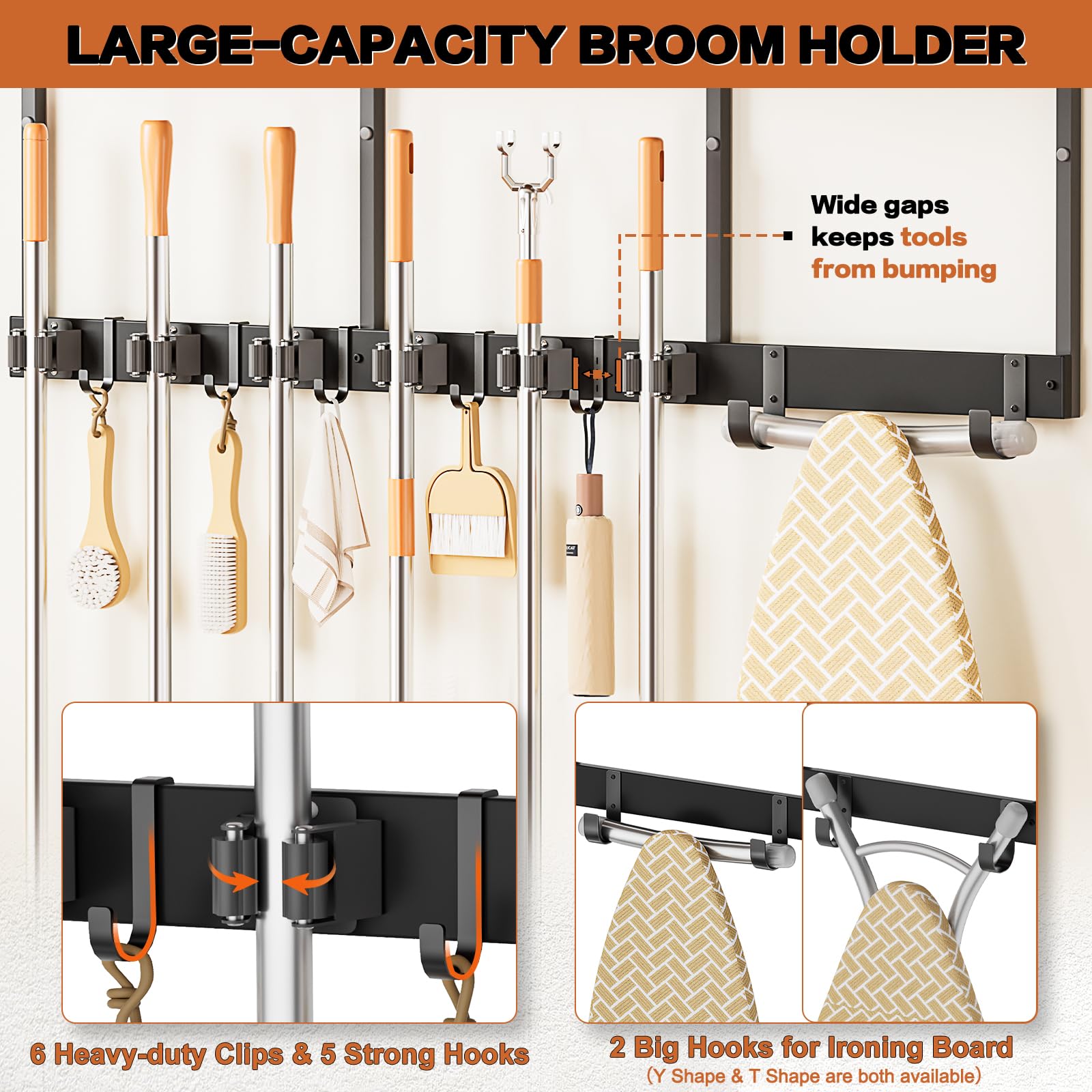 Olakee reinforced broom clip strength prevents slipping and keeps tools securely stored